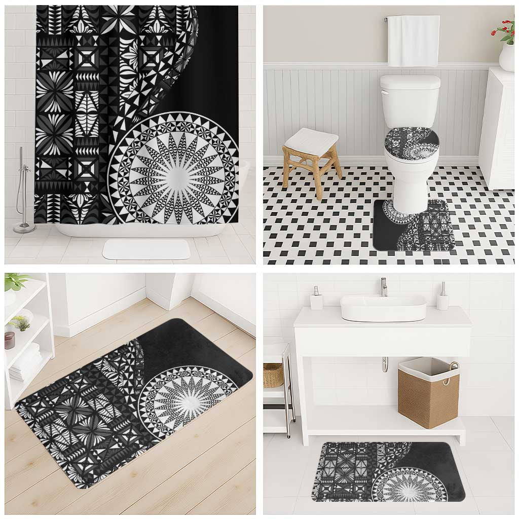 Black Tongan Ngatu Fonulei Pattern Bathroom Set - Polynesian Pride
