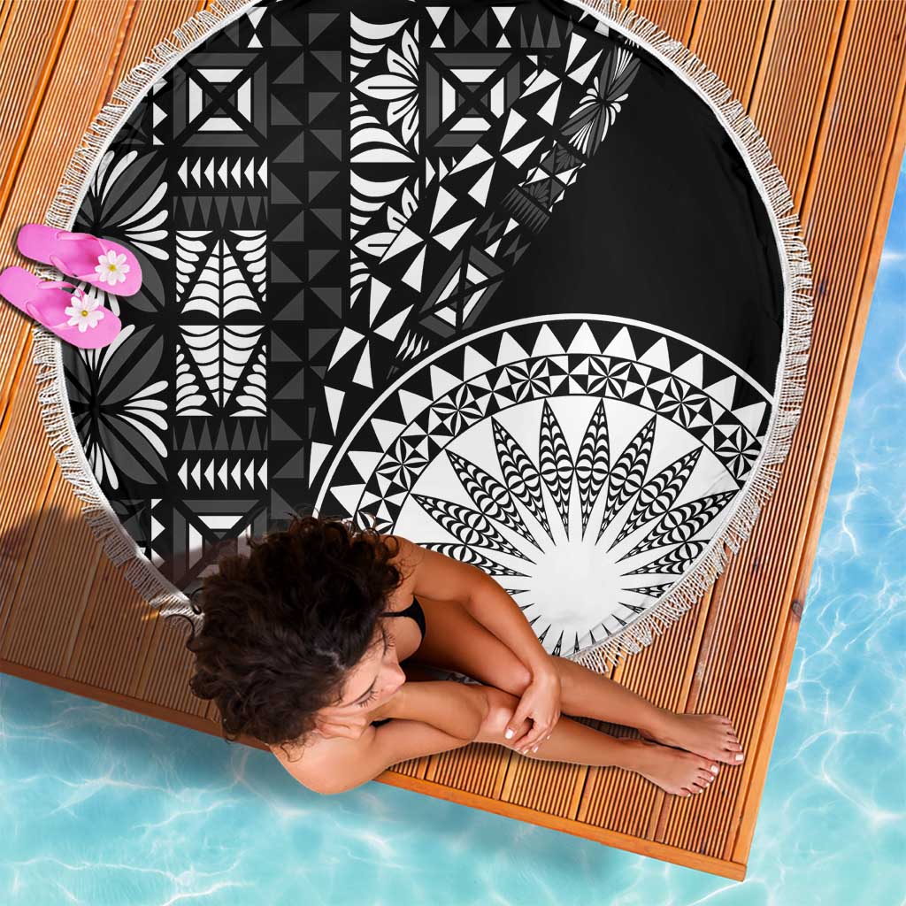 Black Tongan Ngatu Fonulei Pattern Beach Blanket