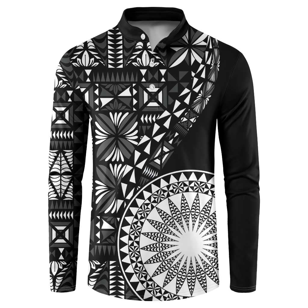 Black Tongan Ngatu Fonulei Pattern Button Sweatshirt