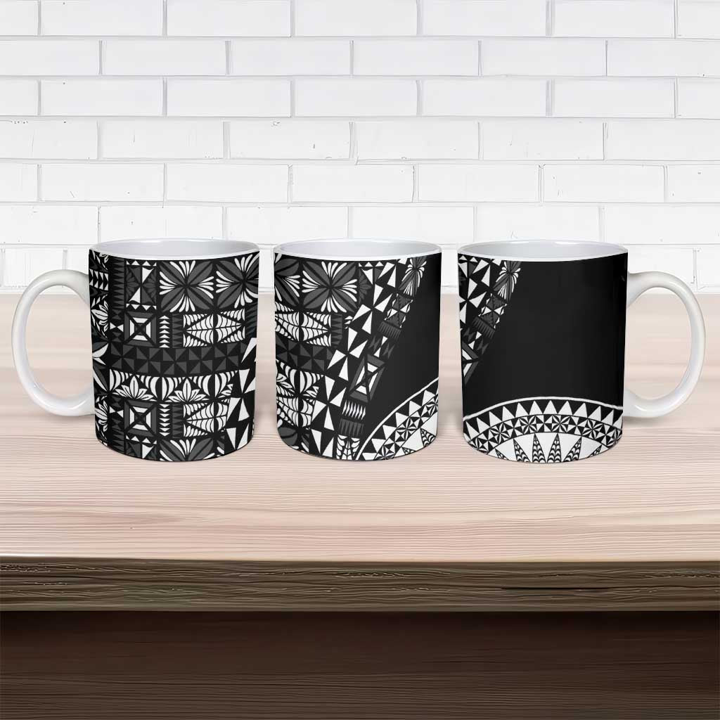 Black Tongan Ngatu Fonulei Pattern Ceramic Mug - Polynesian Pride