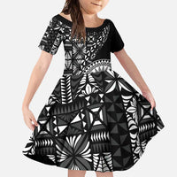 Black Tongan Ngatu Fonulei Pattern Family Matching Mermaid Dress and Hawaiian Shirt