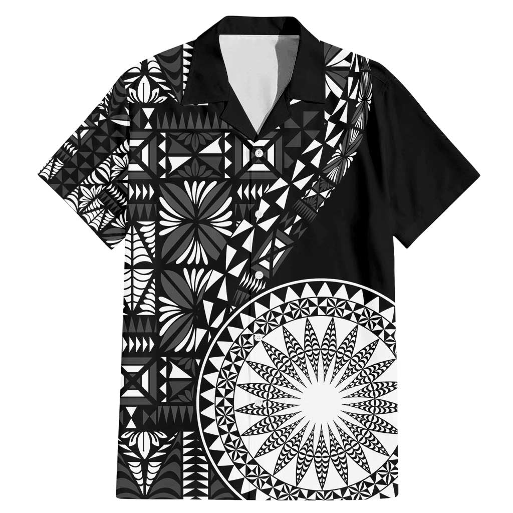 Black Tongan Ngatu Fonulei Pattern Family Matching Mermaid Dress and Hawaiian Shirt