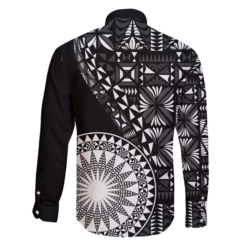 Black Tongan Ngatu Fonulei Pattern Family Matching Summer Maxi Dress and Hawaiian Shirt