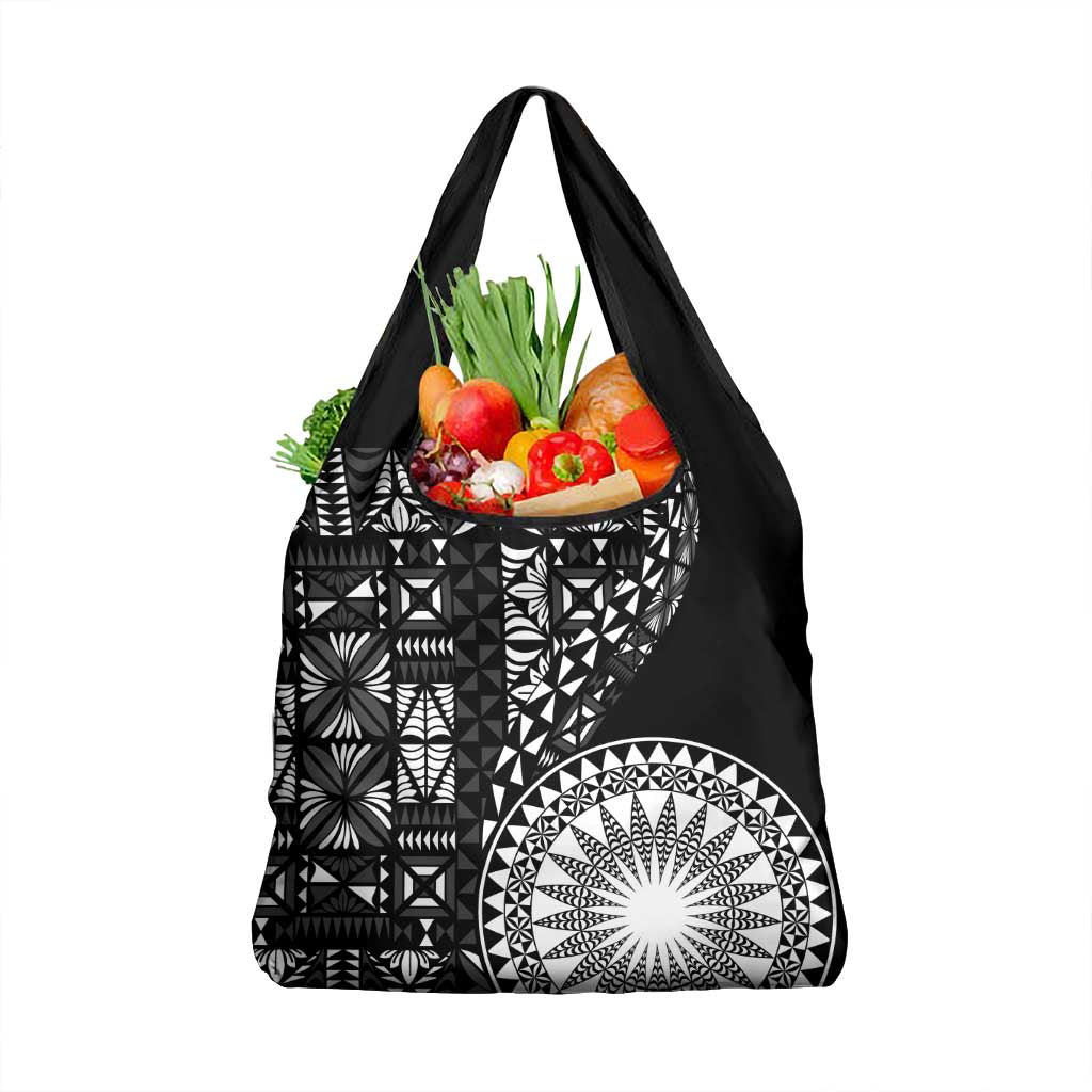 Black Tongan Ngatu Fonulei Pattern Grocery Bag