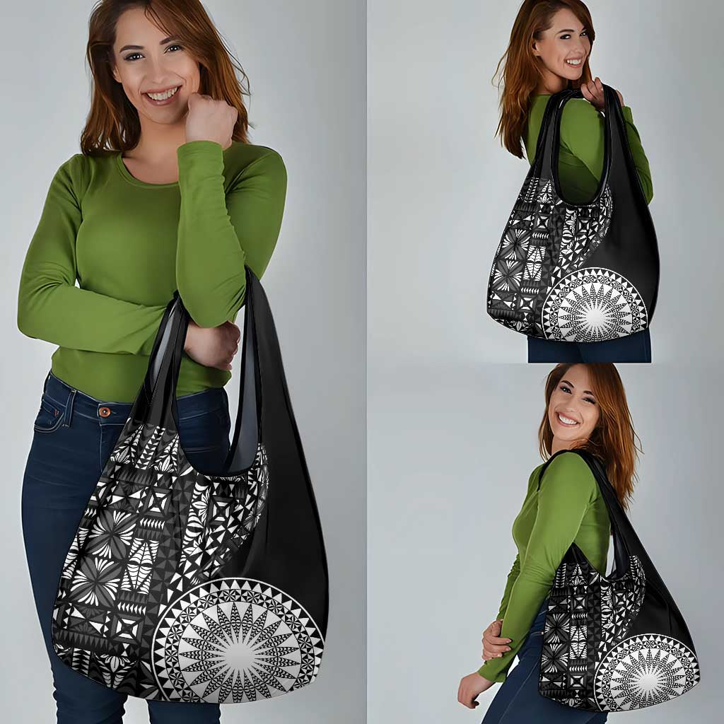 Black Tongan Ngatu Fonulei Pattern Grocery Bag