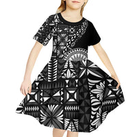 Black Tongan Ngatu Fonulei Pattern Kid Short Sleeve Dress