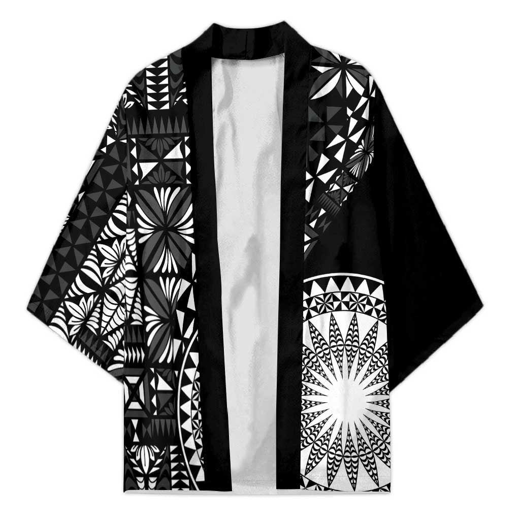 Black Tongan Ngatu Fonulei Pattern Kimono - Polynesian Pride