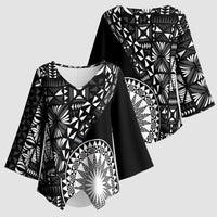 Black Tongan Ngatu Fonulei Pattern Kimono Sleeve Blouse - Polynesian Pride