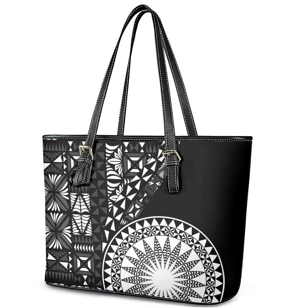 Black Tongan Ngatu Fonulei Pattern Leather Tote Bag