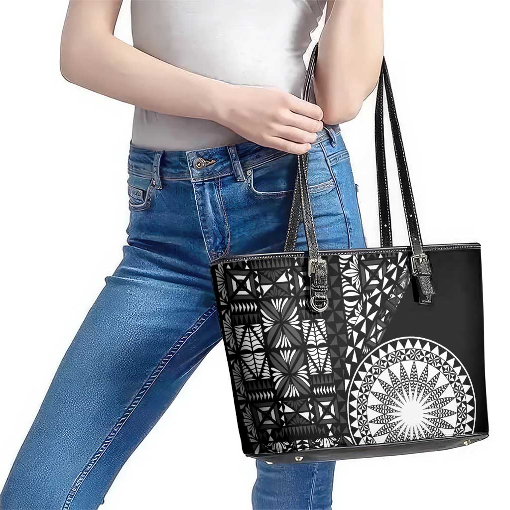 Black Tongan Ngatu Fonulei Pattern Leather Tote Bag