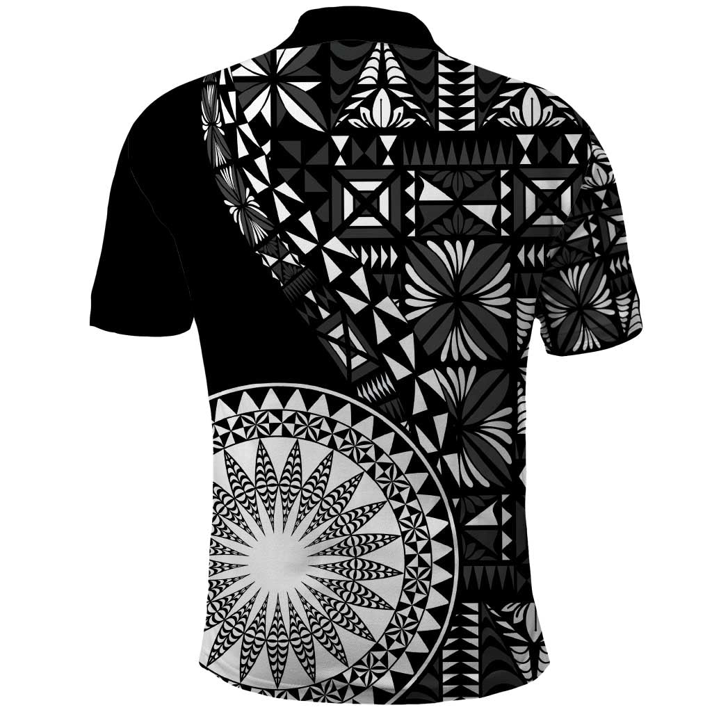 Black Tongan Ngatu Fonulei Pattern Polo Shirt LT9 - Polynesian Pride