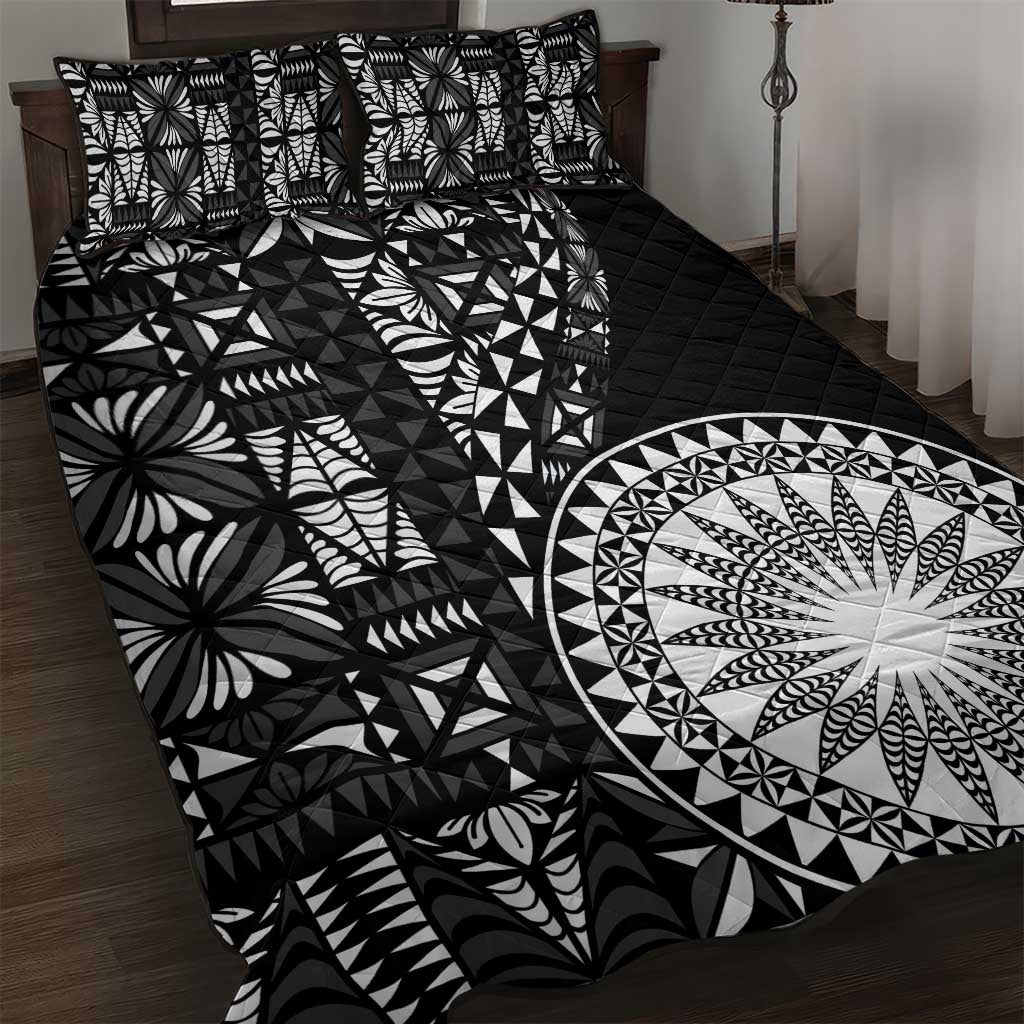 Black Tongan Ngatu Fonulei Pattern Quilt Bed Set LT9 Black - Polynesian Pride