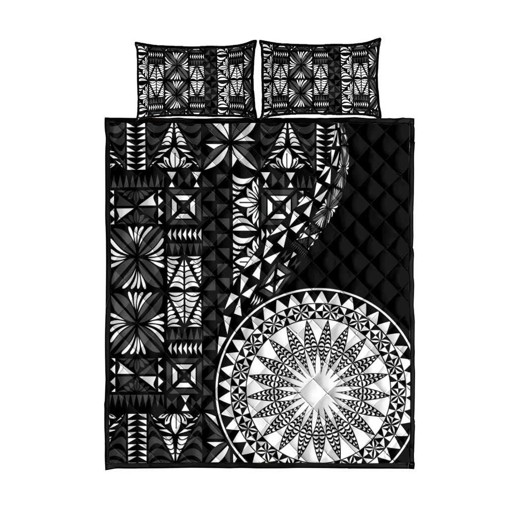 Black Tongan Ngatu Fonulei Pattern Quilt Bed Set LT9 - Polynesian Pride