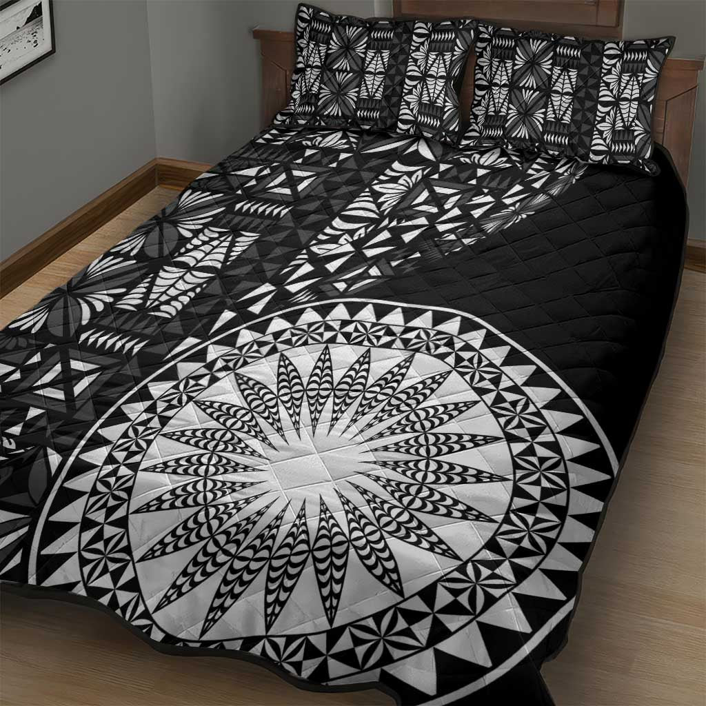 Black Tongan Ngatu Fonulei Pattern Quilt Bed Set LT9 - Polynesian Pride