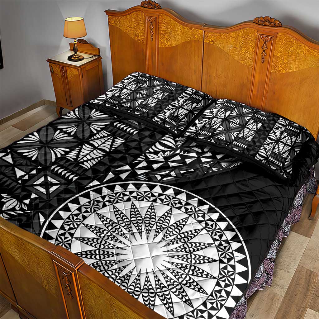 Black Tongan Ngatu Fonulei Pattern Quilt Bed Set LT9 - Polynesian Pride