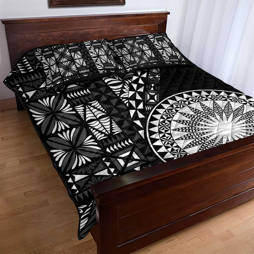 Black Tongan Ngatu Fonulei Pattern Quilt Bed Set LT9 - Polynesian Pride