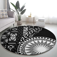 Black Tongan Ngatu Fonulei Pattern Round Carpet