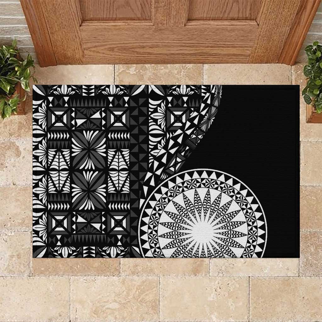 Black Tongan Ngatu Fonulei Pattern Rubber Doormat