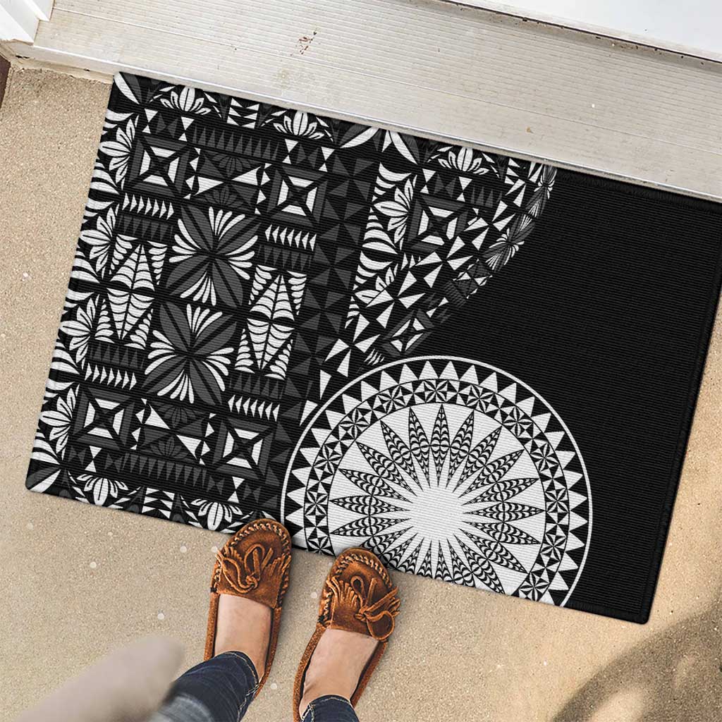 Black Tongan Ngatu Fonulei Pattern Rubber Doormat