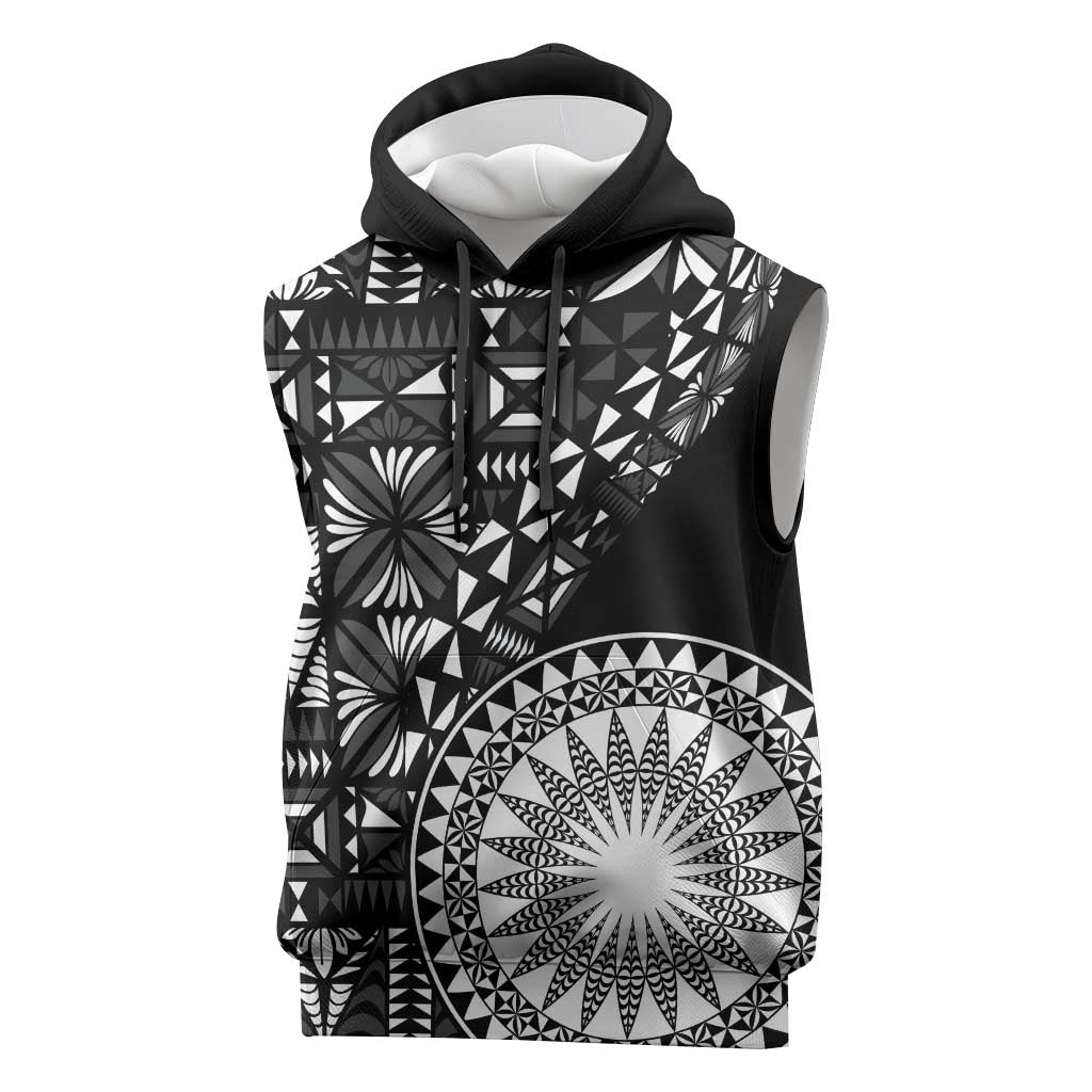 Black Tongan Ngatu Fonulei Pattern Sleeveless Hoodie - Polynesian Pride