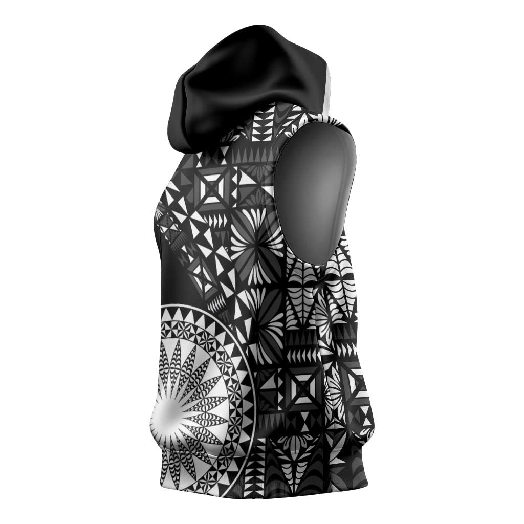 Black Tongan Ngatu Fonulei Pattern Sleeveless Hoodie - Polynesian Pride