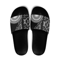 Black Tongan Ngatu Fonulei Pattern Slide Sandals LT9 Black - Polynesian Pride