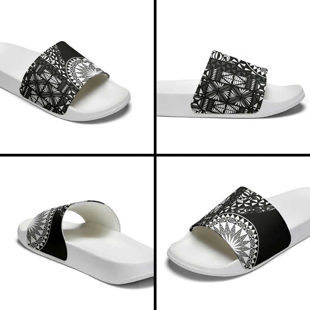 Black Tongan Ngatu Fonulei Pattern Slide Sandals LT9 - Polynesian Pride