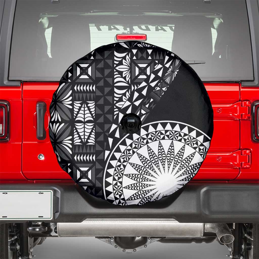 Black Tongan Ngatu Fonulei Pattern Spare Tire Cover