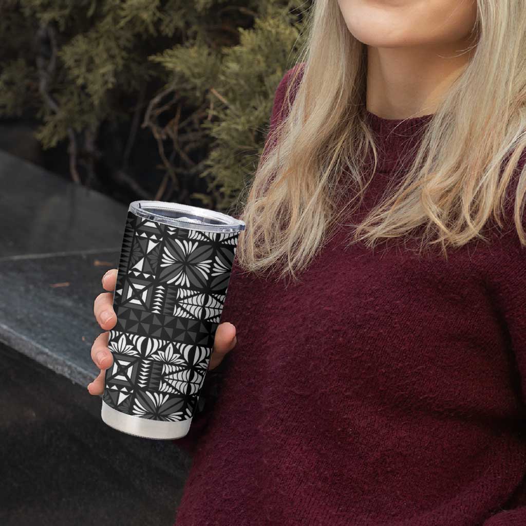 Black Tongan Ngatu Fonulei Pattern Tumbler Cup