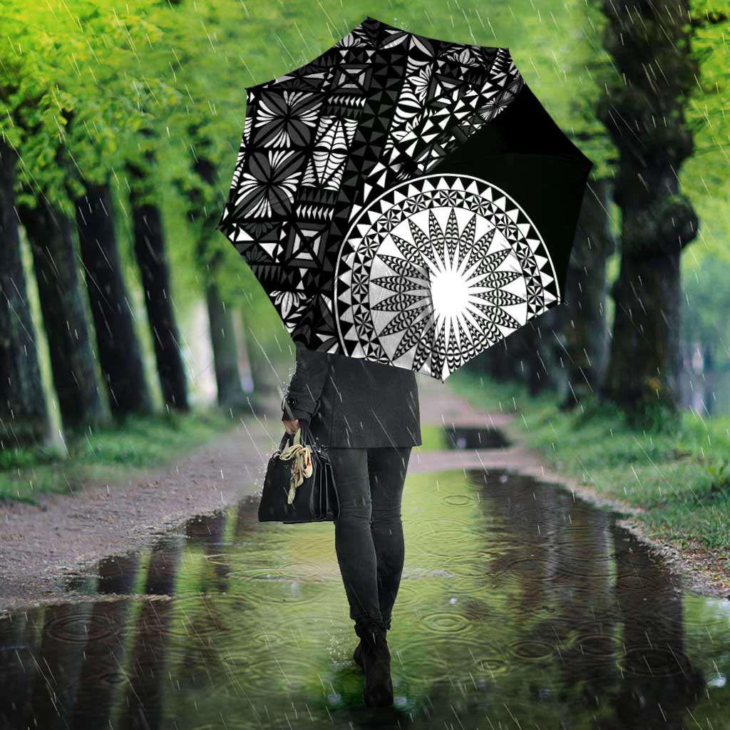 Black Tongan Ngatu Fonulei Pattern Umbrella - Polynesian Pride