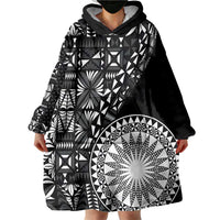 Black Tongan Ngatu Fonulei Pattern Wearable Blanket Hoodie LT9 - Polynesian Pride