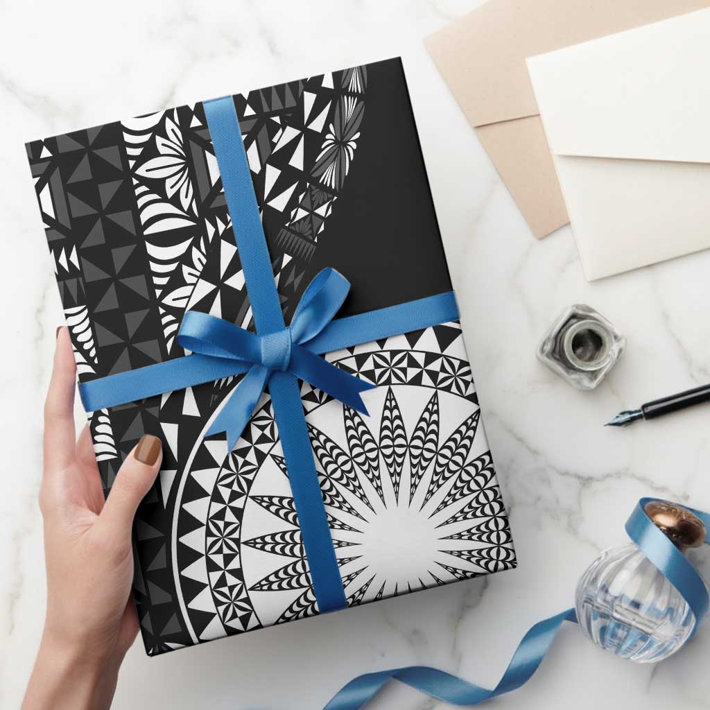 Black Tongan Ngatu Fonulei Pattern Wrapping Paper - Polynesian Pride