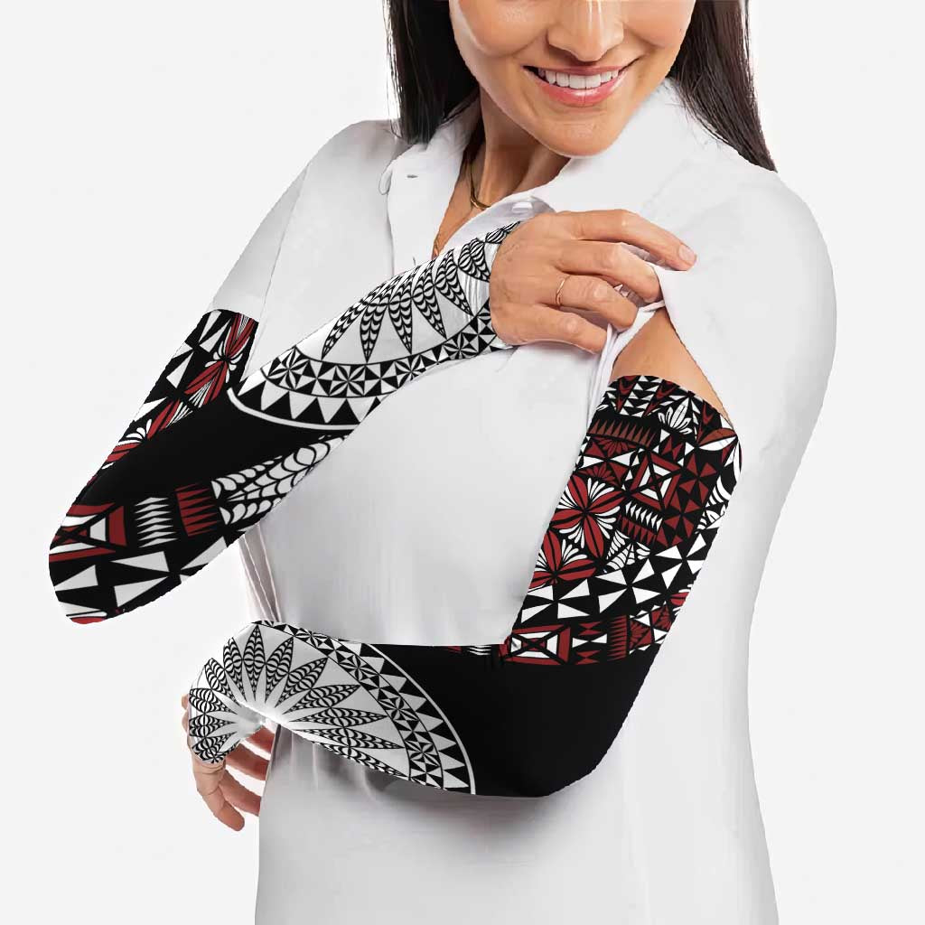 Red Tongan Ngatu Fonulei Pattern Arm Sleeves - Polynesian Pride