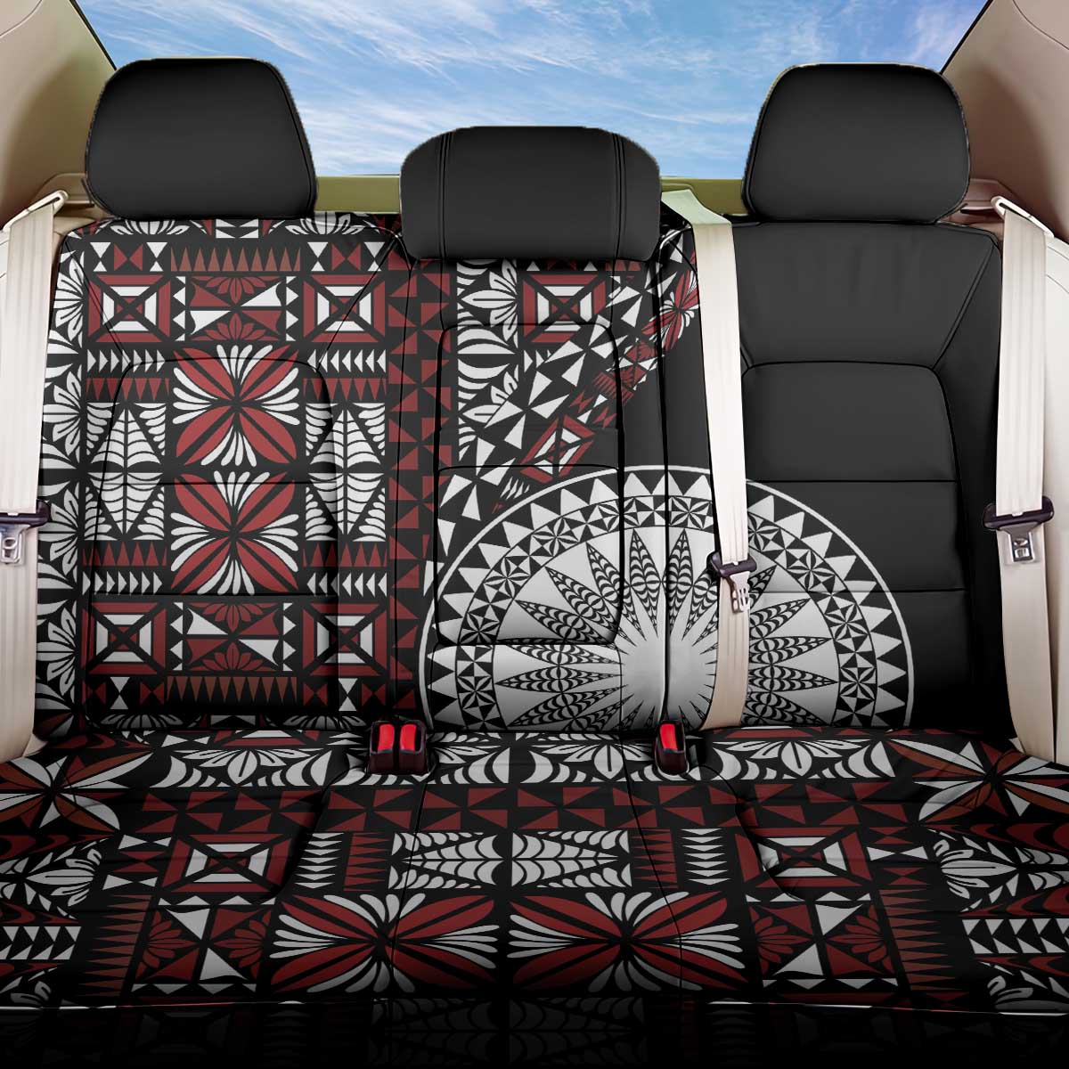 Red Tongan Ngatu Fonulei Pattern Back Car Seat Cover