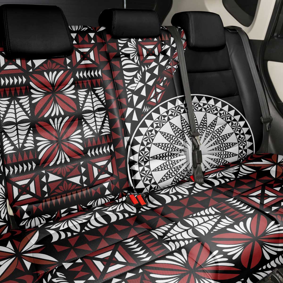 Red Tongan Ngatu Fonulei Pattern Back Car Seat Cover