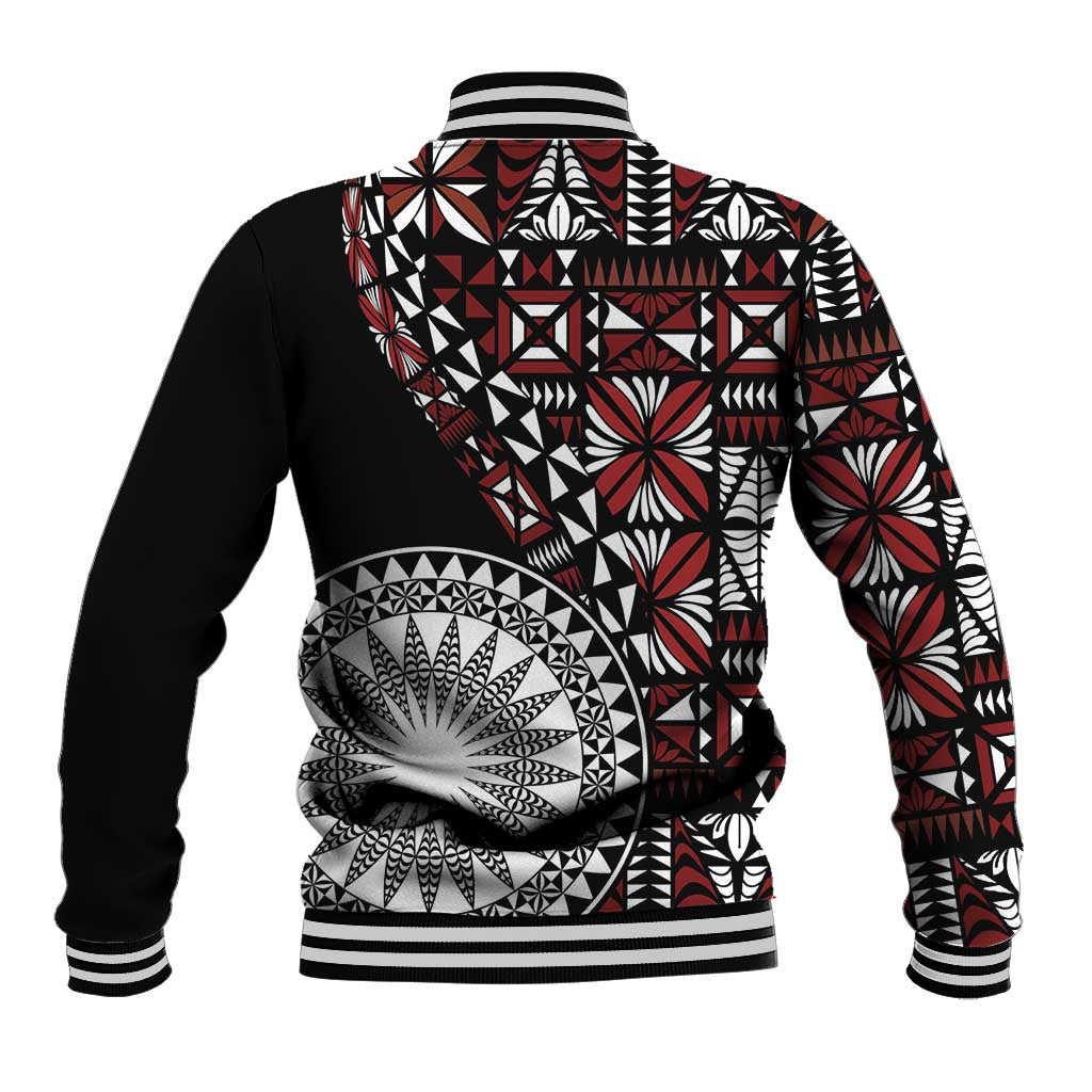Red Tongan Ngatu Fonulei Pattern Baseball Jacket