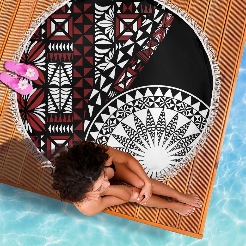 Red Tongan Ngatu Fonulei Pattern Beach Blanket