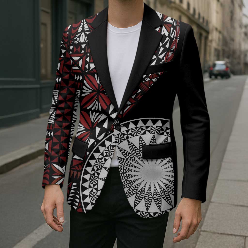 Red Tongan Ngatu Fonulei Pattern Blazer LT9 - Polynesian Pride