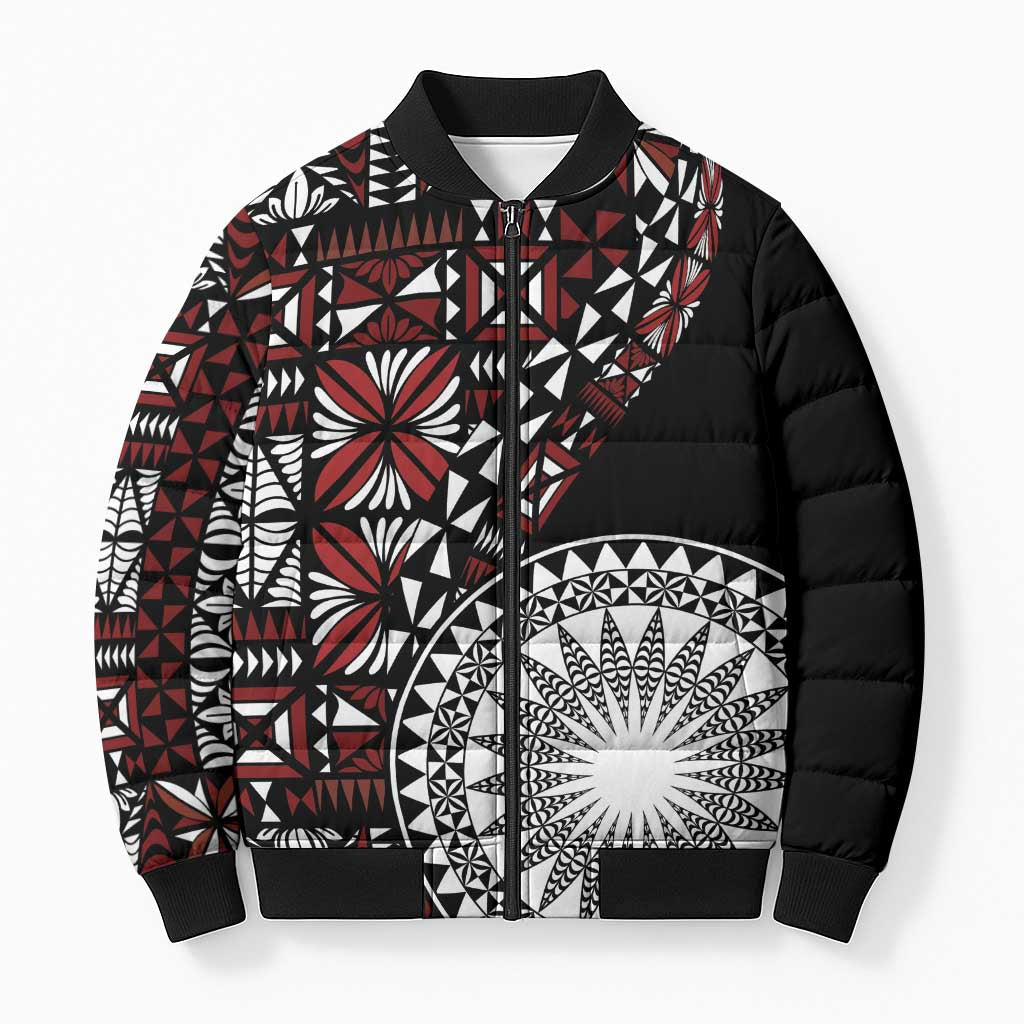 Red Tongan Ngatu Fonulei Pattern Bomber Puffer Jacket - Polynesian Pride