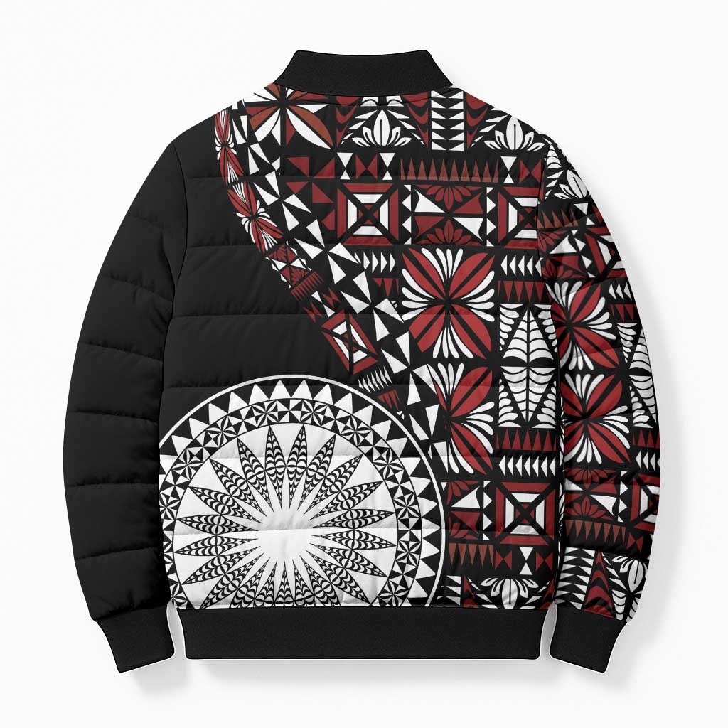 Red Tongan Ngatu Fonulei Pattern Bomber Puffer Jacket - Polynesian Pride