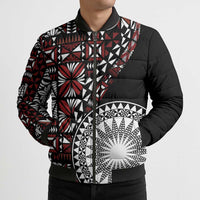 Red Tongan Ngatu Fonulei Pattern Bomber Puffer Jacket - Polynesian Pride