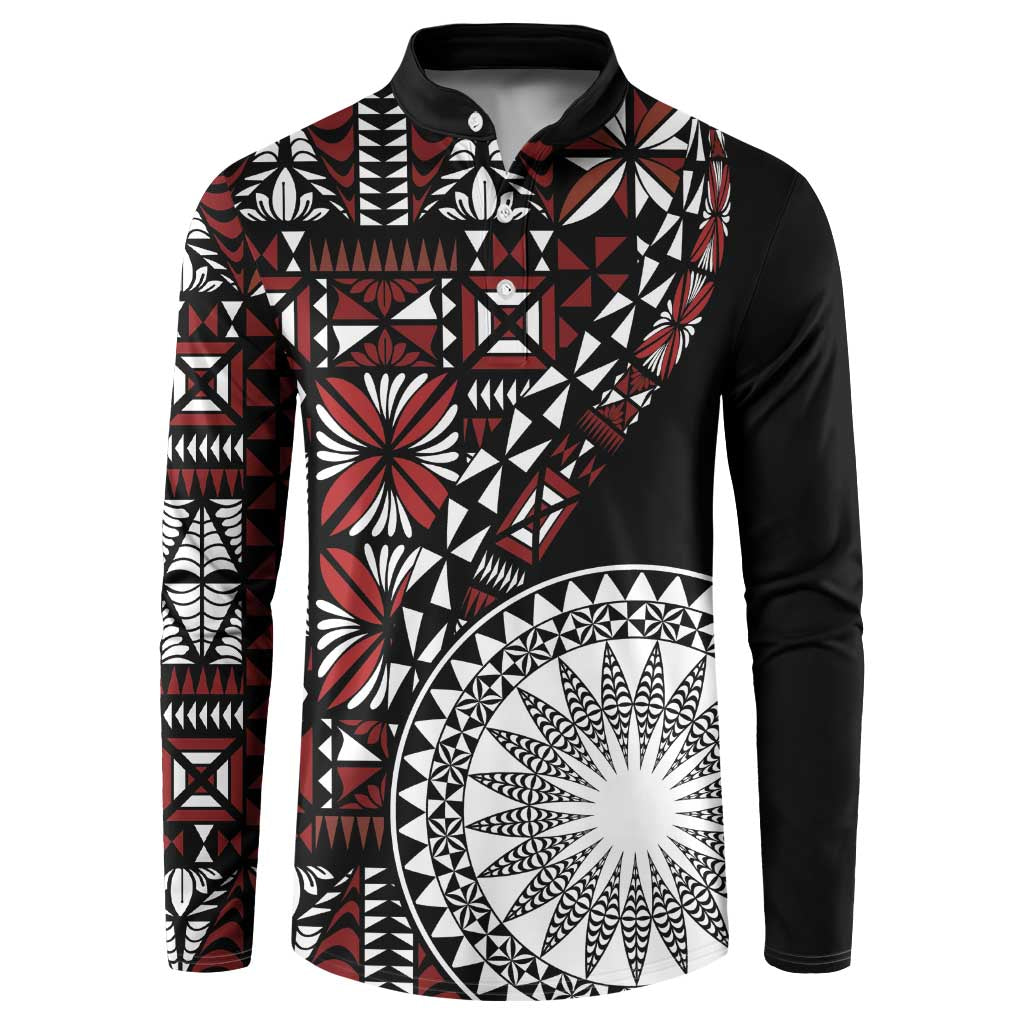Red Tongan Ngatu Fonulei Pattern Button Sweatshirt