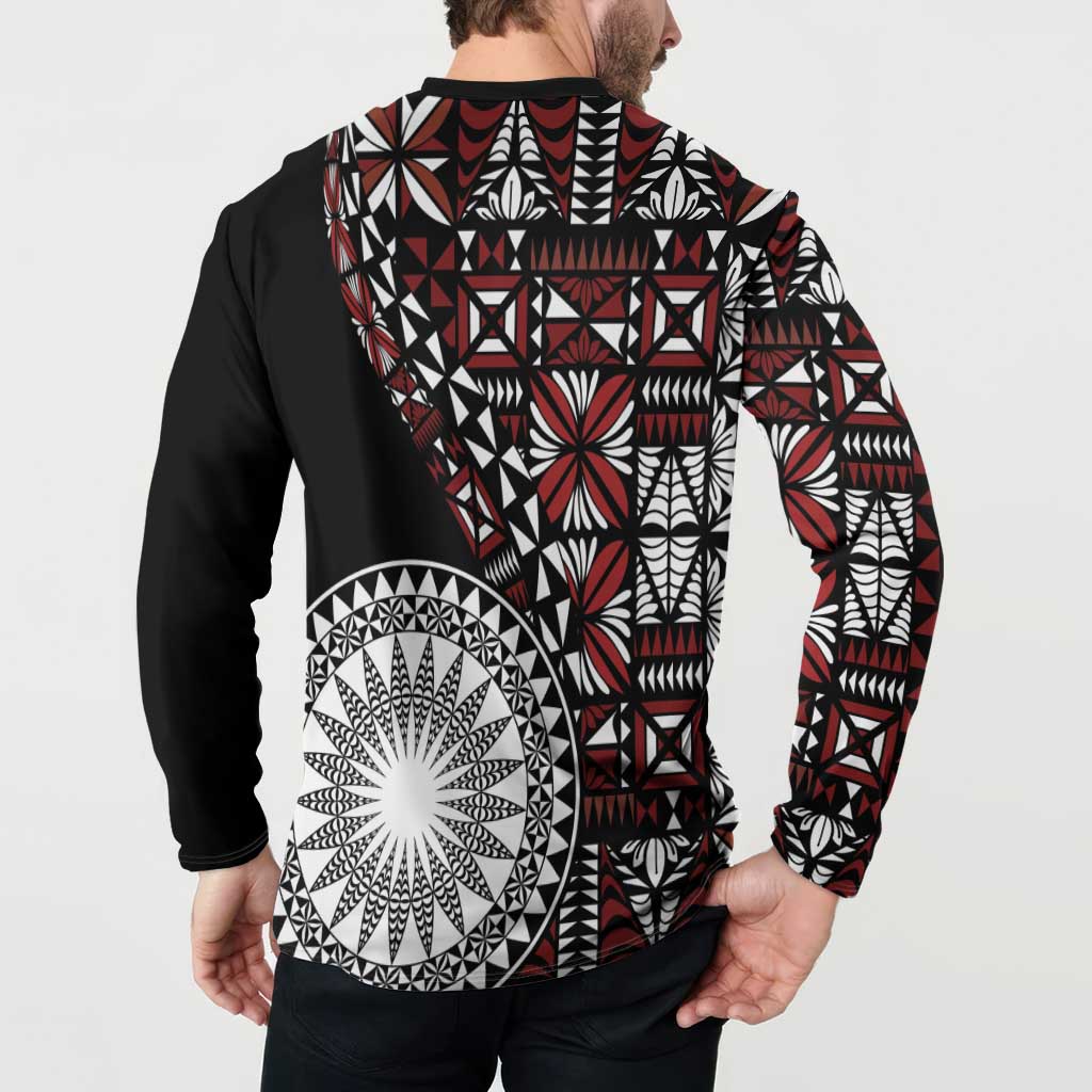 Red Tongan Ngatu Fonulei Pattern Button Sweatshirt