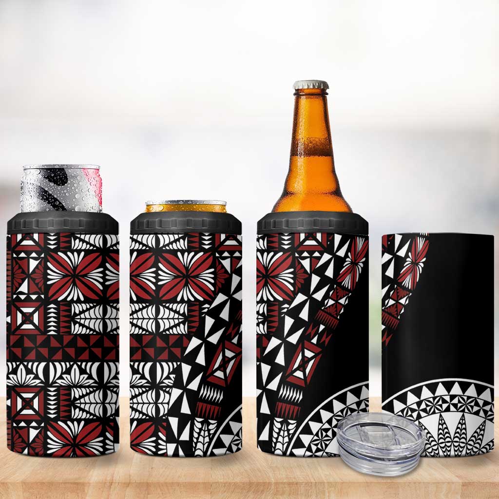 Red Tongan Ngatu Fonulei Pattern 4 in 1 Can Cooler Tumbler
