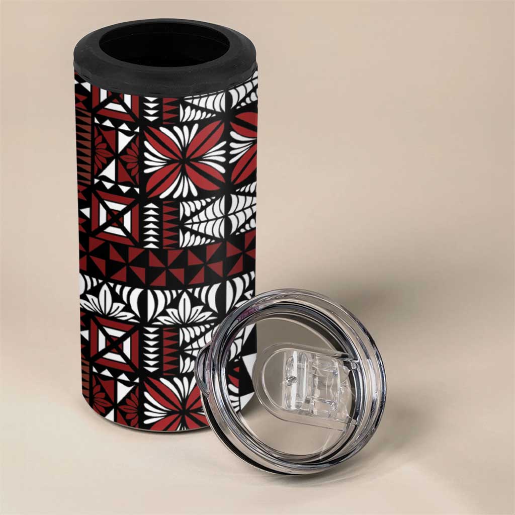 Red Tongan Ngatu Fonulei Pattern 4 in 1 Can Cooler Tumbler