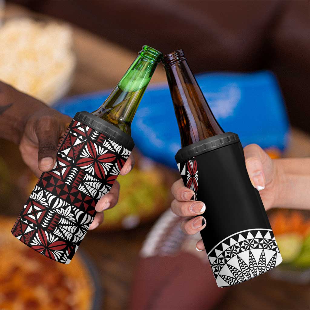 Red Tongan Ngatu Fonulei Pattern 4 in 1 Can Cooler Tumbler