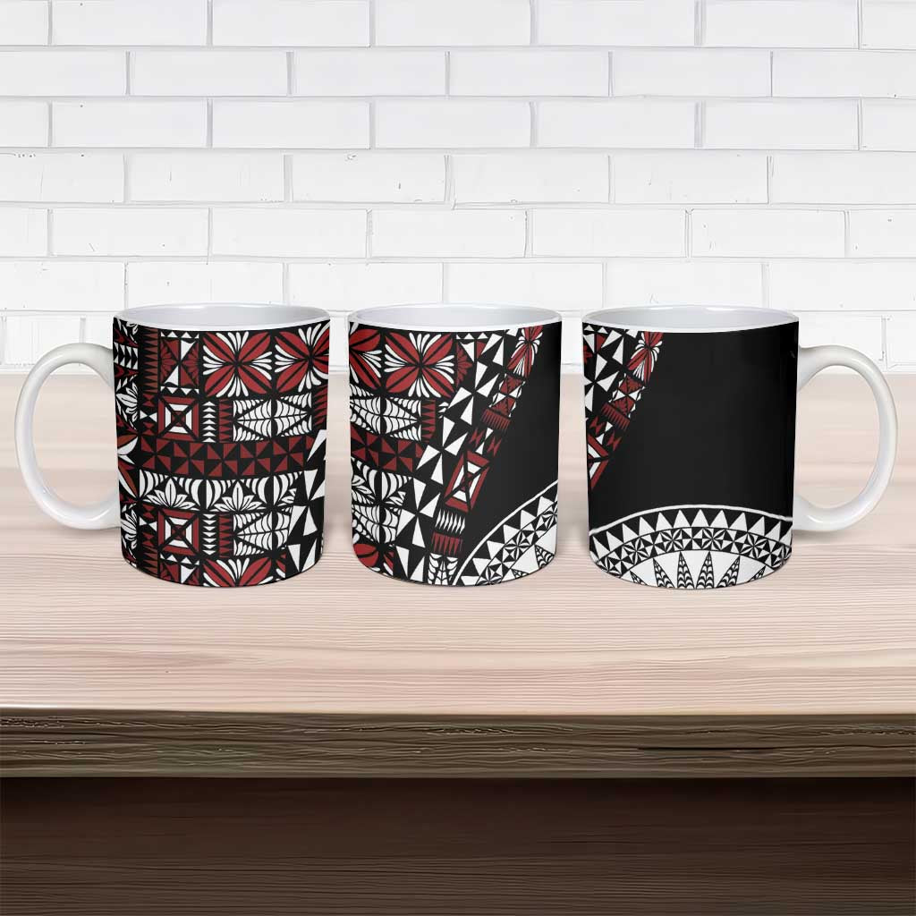 Red Tongan Ngatu Fonulei Pattern Ceramic Mug - Polynesian Pride