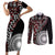 Red Tongan Ngatu Fonulei Pattern Couples Matching Short Sleeve Bodycon Dress and Long Sleeve Button Shirt
