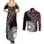 Red Tongan Ngatu Fonulei Pattern Couples Matching Summer Maxi Dress and Long Sleeve Button Shirt