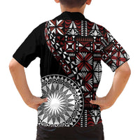 Red Tongan Ngatu Fonulei Pattern Family Matching Long Sleeve Bodycon Dress and Hawaiian Shirt
